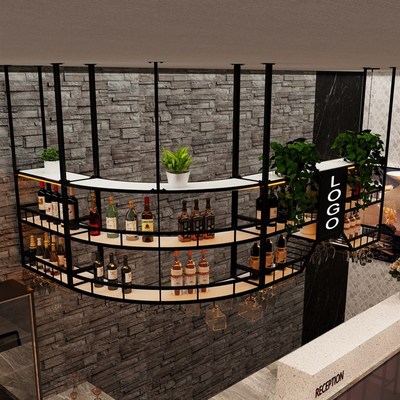 工业风吧台吊架悬挂商用酒吧操作台铁艺悬空吊Q柜网红酒水展示柜