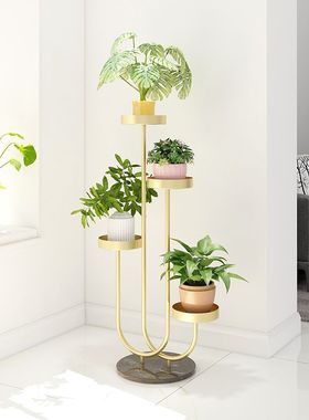 北欧铁艺花架子室内客厅电视柜旁落地式摆件O轻奢大理石多层置物