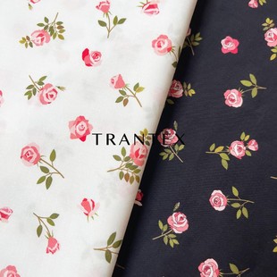 100支长绒棉全棉纱卡复古印花服装布料连衣裙衬衫面料袖珍玫瑰