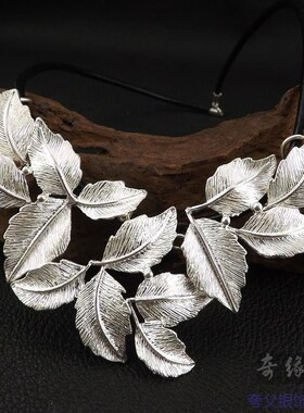 女款气质叶子镀银锁骨项链吊坠个性文艺挂坠项坠民族风气质颈饰品