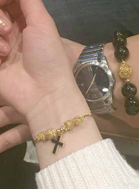 相吸纯银情侣手錬一对可刻字 金曜石 生日纪念礼物 送男友女友