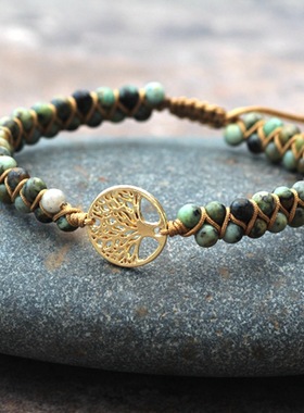 树吊饰手链双层串状编织手链瑜伽友谊恋人手链礼物个性简约时尚新