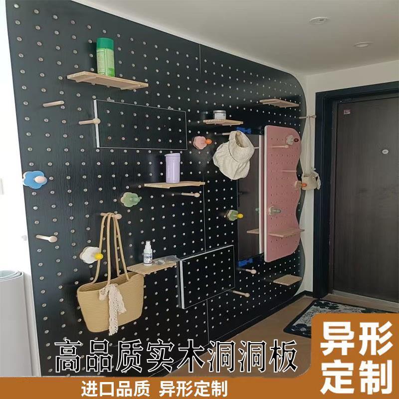 实木质洞洞板穿衣镜一体入户玄关置物架门后电表箱遮挡挂衣架