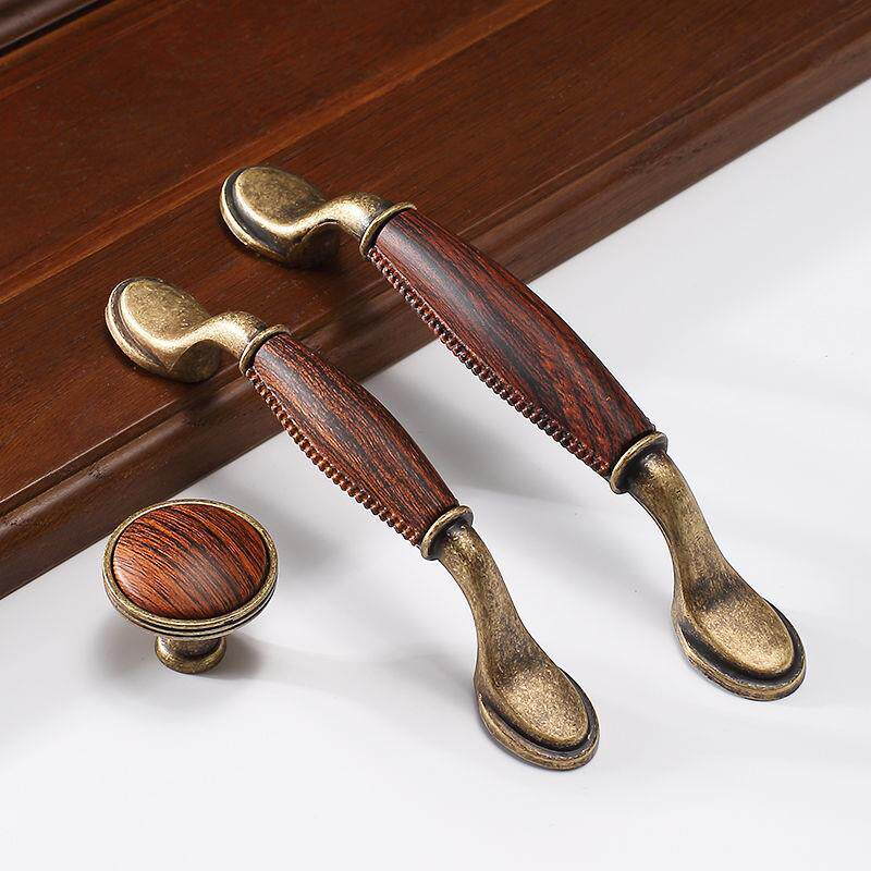 新中式衣柜门拉手美式欧式覆古实木橱柜子抽屉门把手高档圆形单孔