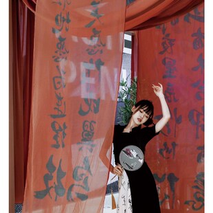 小院文化中国风红色古风沙曼半透明节庆婚礼拍照布置装饰定制挂布