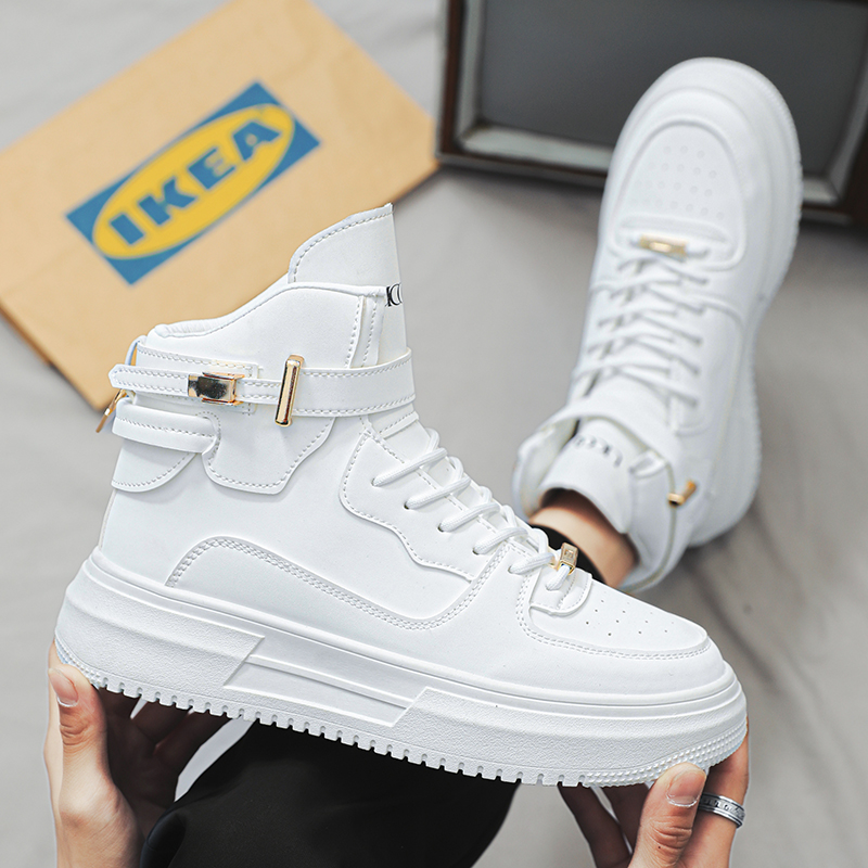 马丁靴男厚底高筒板鞋内增高中筒春秋高腰韩版Q小白靴潮流百搭男