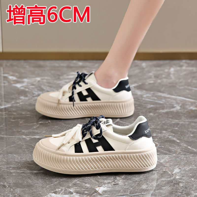 踩屎感34码真皮内增高运动休闲鞋爆D款小个子6CM厚底配裙子板鞋秋