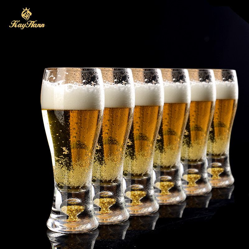 水晶高档金箔啤酒杯大容量畅饮家用套装 创意精酿扎啤杯子六只装