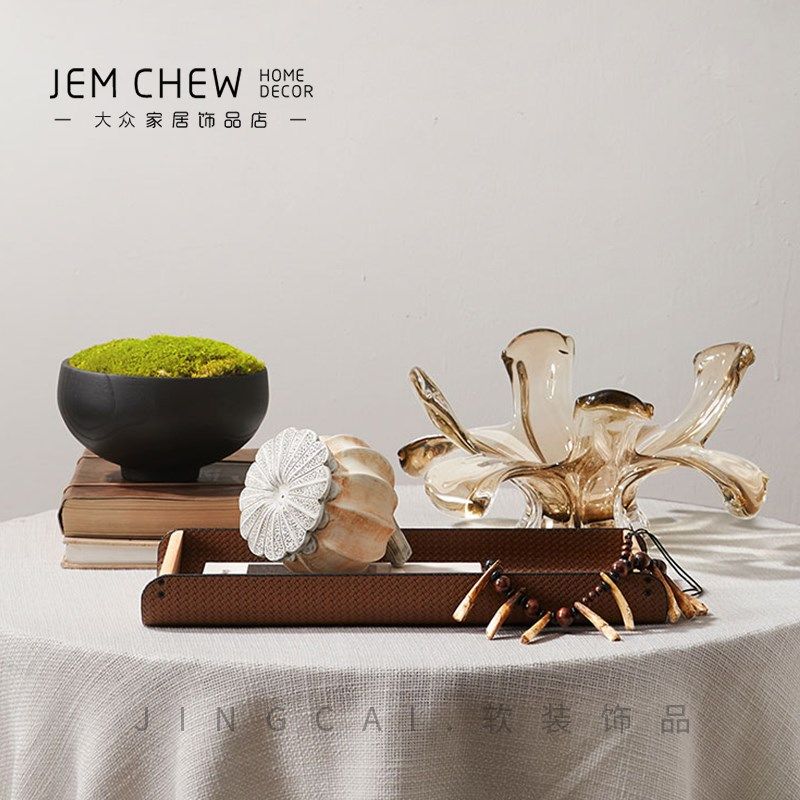 民宿客餐厅桌面装饰摆件个性创意水D晶果盘茶几托盘陶瓷小摆设组