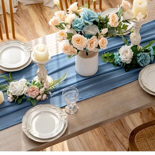 蓝色雪纺桌旗婚礼桌布沙龙v宴会餐桌布置白色欧式婚礼幼儿园活动