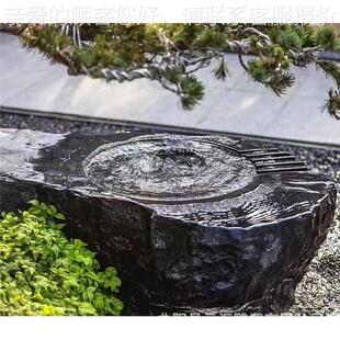黑山石水钵流水庭院中式涌园82605泉石雕观喷水林盆景石钵异形水