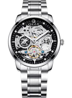 正品QLLS镂空手表机械表防水瑞士男士腕表全自动精钢带陀飞轮男表
