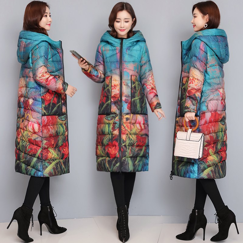 2021新款轻薄妈妈羽绒服女中长款D过膝花色大码中老年洋气爆款外