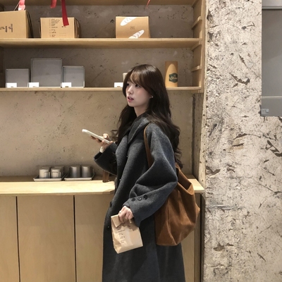 韩系慵懒风冬日千金感毛呢外套