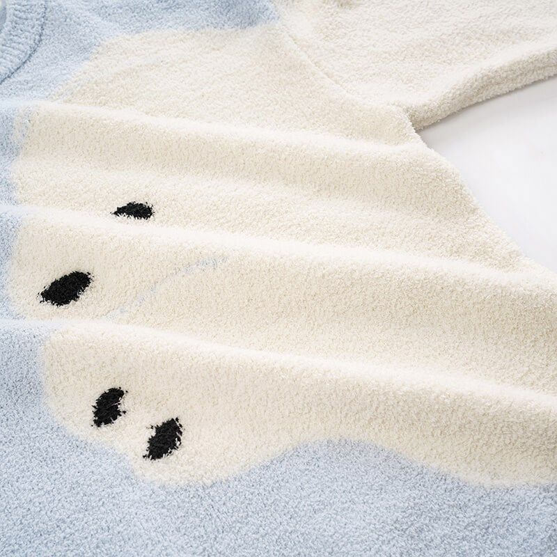 马克公主半边绒可爱北极熊情侣睡衣冬季抗静电男女士毛茸茸家居服