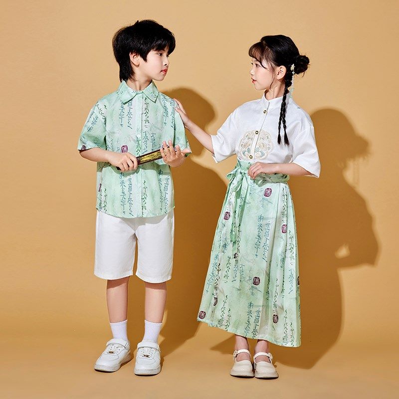 六一儿童中国风演出服男女童马面裙汉服套装大合唱服诗歌朗诵表演