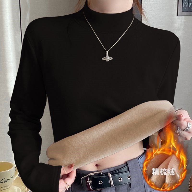 半高领打底衫女加绒加厚上衣秋冬季2024新款德绒内搭中领保暖内衣