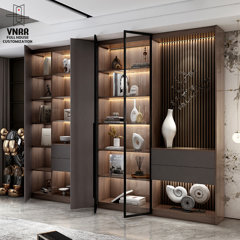 北欧实木书柜一体整墙书房书橱客厅玻璃门书架落地靠墙防尘储物柜