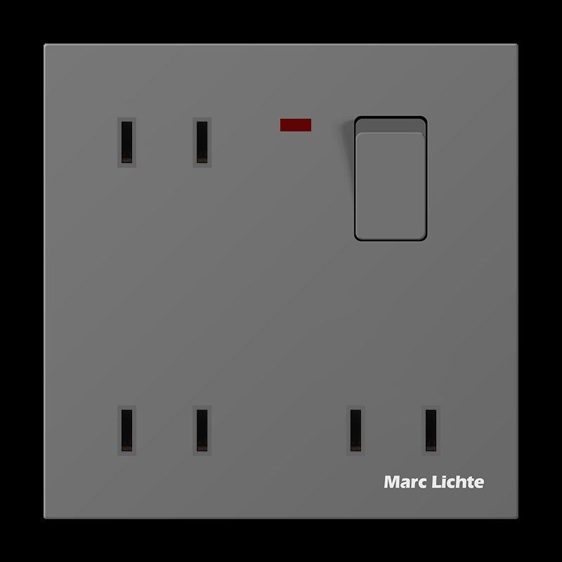 86型通用一开六孔二二二插带开关指示灯10A两脚2眼墙壁插座家用