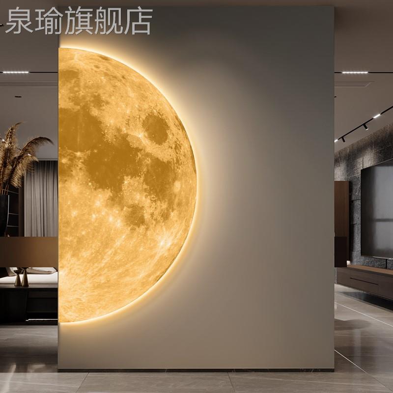 网红玄关画装饰画高感侘寂风客厅壁月球氛围画灯画沙发背景级墙挂