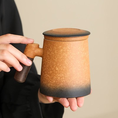 水杯陶瓷马克杯办公室个人专用带盖喝茶过滤水杯茶水分离泡茶杯