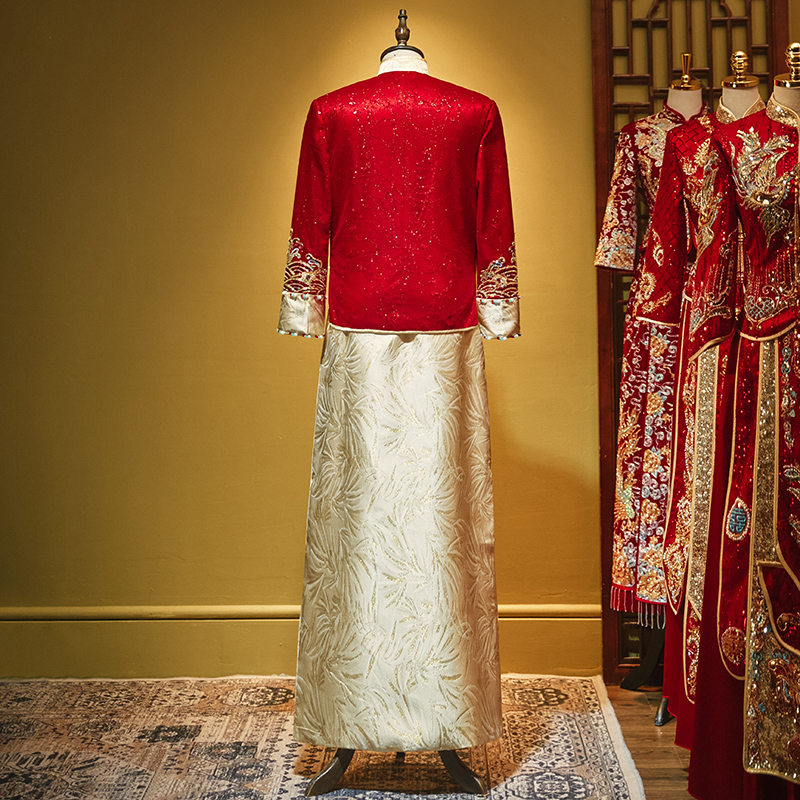 中式新郎秀禾服2023新款男士大码结婚礼服唐装接亲敬酒服龙凤褂男