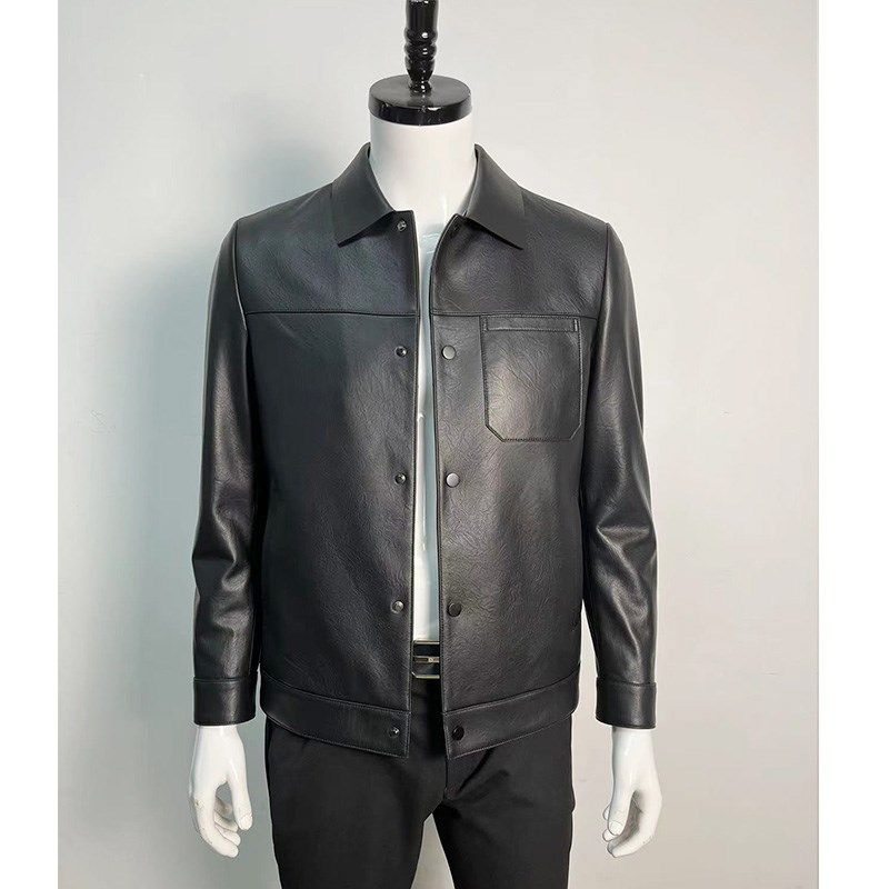 新款高档绵羊皮男士皮衣真皮外套翻领商务休闲中青年皮夹克短款潮