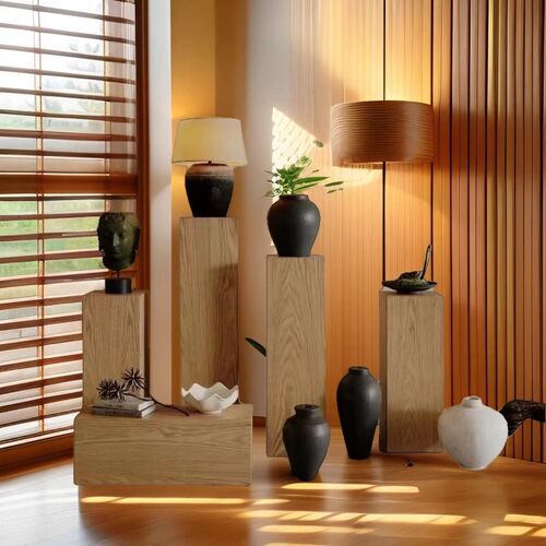 北欧侘寂风复古原木玄关摆件艺术底座增高实木墩树桩木桩根雕方形