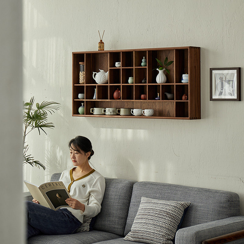 实木博古架新中式黑胡桃木挂墙多宝阁茶杯架子茶具收纳壁挂置物架,住宅家具,多宝格/博古架,淘宝优惠券,粉丝福利购,淘宝优惠卷