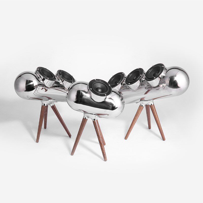 现代简约银色金属创意蓝牙音响低音炮样板房间客厅复古装饰品摆件