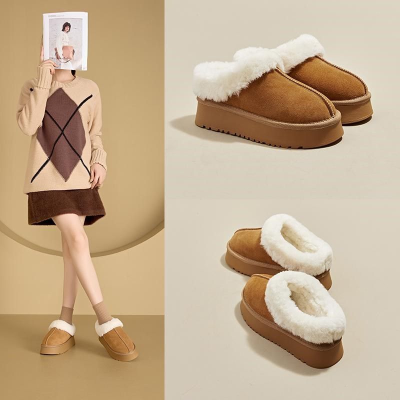 真皮小个子厚底羊毛棉拖鞋女孕妇2024新款加绒低帮雪地靴小码3234,女鞋,时尚雪地靴,淘宝优惠券,粉丝福利购,淘宝优惠卷