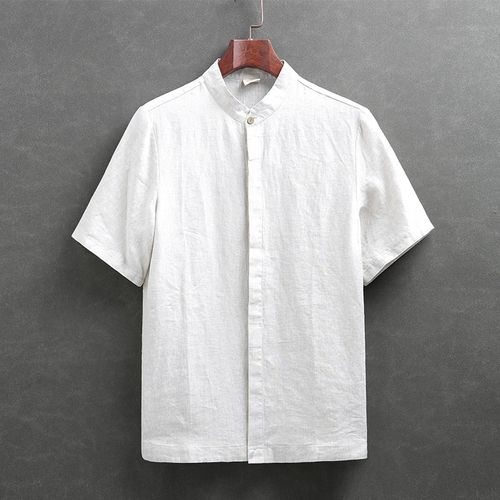男士亚麻唐装夏款短袖休闲衬衣复古新中式盘扣薄款衬衫中国风男装