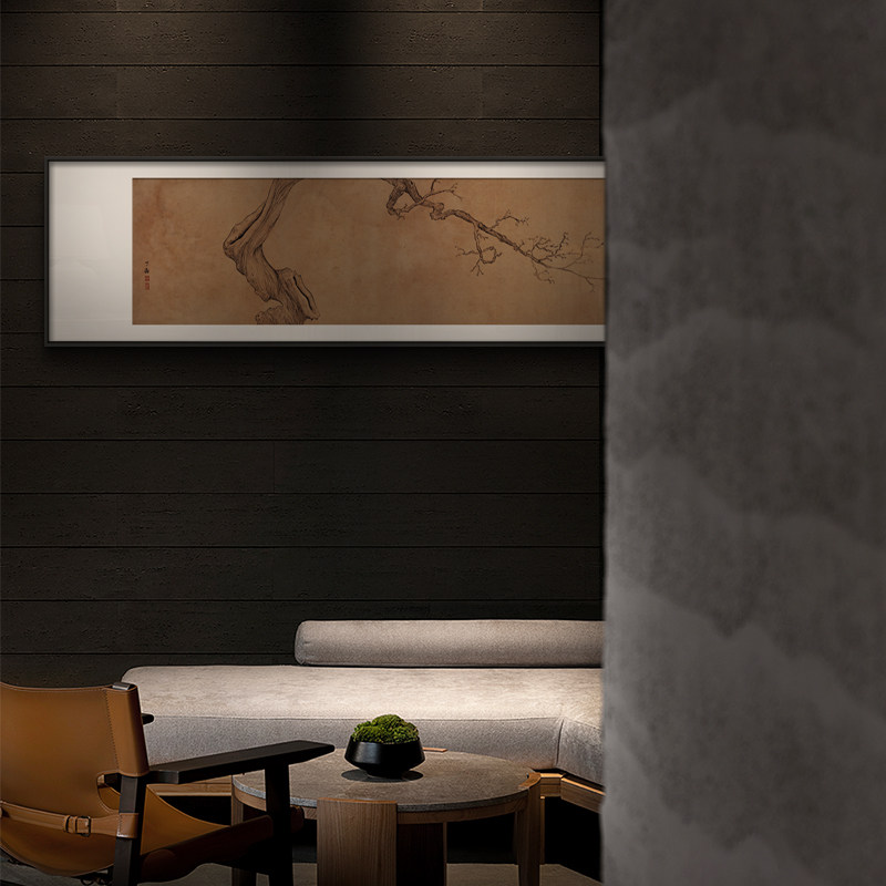 新中式客厅沙发背景墙装饰画茶室书房禅意横幅民宿松树侘寂挂画