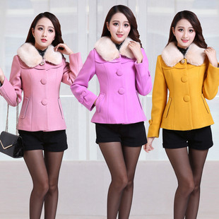双层领小个子女装 2023秋冬新款 显瘦短款 修身 毛呢子大衣厚外套 时尚