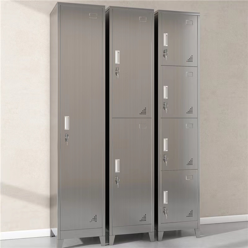 304不锈钢单门更衣柜2门3门4门5E门6门员工储物柜夹缝柜带站脚定