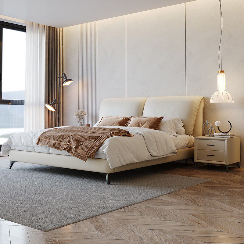 意式极简软包皮床现代简约网红奶油风白色卧室床家用主卧双人婚床