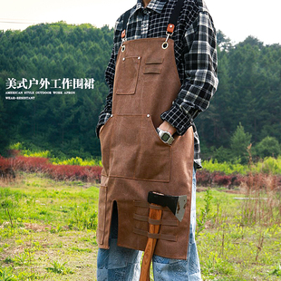高档户外工作围裙复古耐磨园艺师木工露营烧烤男女工作服定制logo