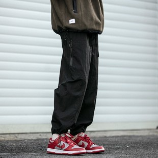 休闲裤 潮流抽绳工装 男宽松百搭纯色束脚裤 日系复古机能防水锥形裤