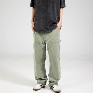 裤 男女宽松休闲B136工装 复古情侣B01重磅水洗做旧双膝伐木裤 美式