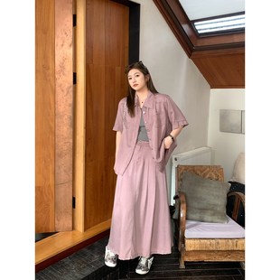 NAZ那子大码2024夏季新款复古收腰显瘦牛仔上衣胖mm减龄半裙套装