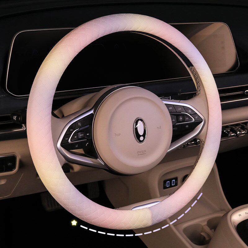 汽车皮革渐e变方向盘套小车通用型四季手把套防滑圆形平底透气把