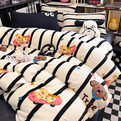 卡通牛奶绒被套单件150200x230秋冬季家用珊瑚法兰绒床品四件套
