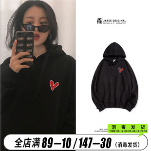 黑色套头连帽卫衣女2022年新款春秋薄款宽松简约秋季学生带帽上衣