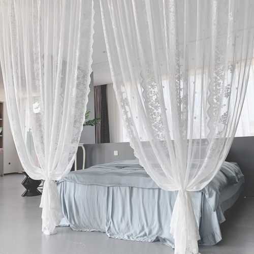 免打孔魔术贴安装窗帘门帘纱帘韩式蕾丝客厅阳台隔断帘网红白纱