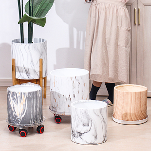 北欧大理石纹大号特大花盆带托盘陶瓷家用创意阳台客厅落地大花盆