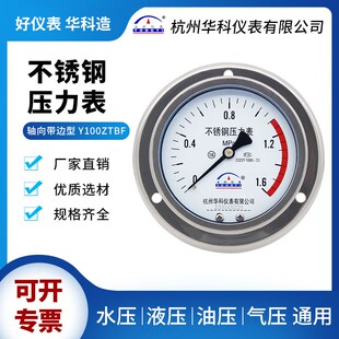 不锈钢轴向带边压力表Y100ZTBF面板式 嵌入耐高温防腐气压液压仪表