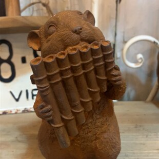 铸铁音乐家老鼠复古做旧锈色乐器老鼠摆件花园杂货装 饰萨克斯吉他