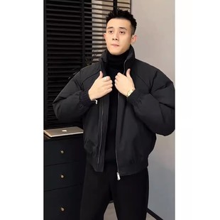 高级感痞帅立领羽绒服男冬季黑色加绒加厚保暖棉衣服男士羽绒外套