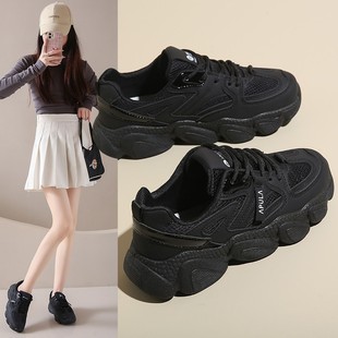 椰子女鞋夏季2025新透气休闲运动鞋软底运行轻量黑色工作鞋