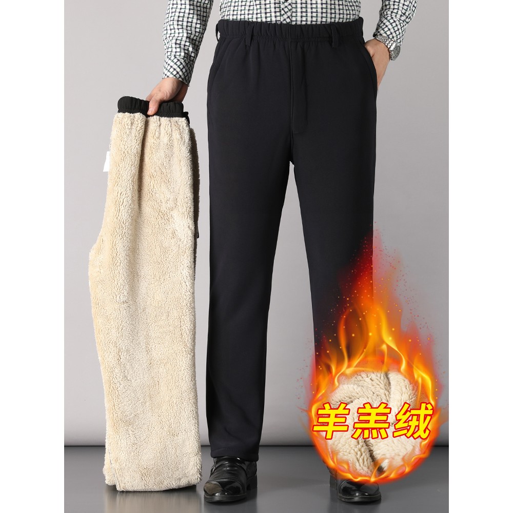 冬季羊羔绒中老年男裤秋冬老人裤子休闲男士加绒加厚爸爸外穿棉裤
